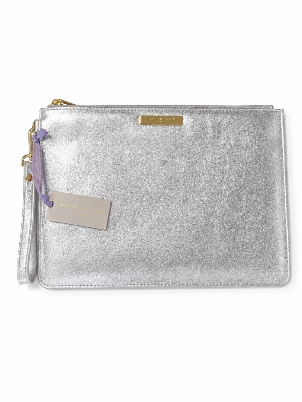 NWT Katie Loxton London Metallic Silver Clutch Wristlet